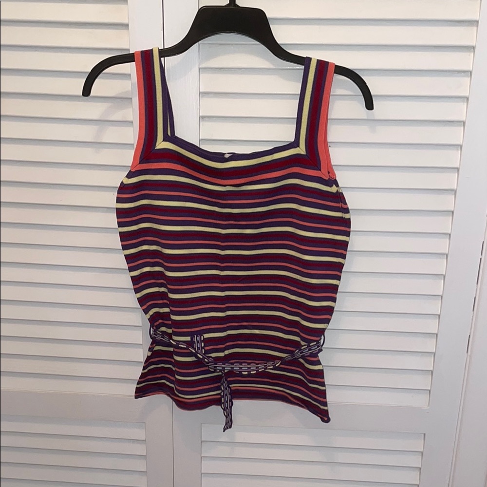 Barneys New York Red stripes Sleeveless Belted  Tank Top made in Italy